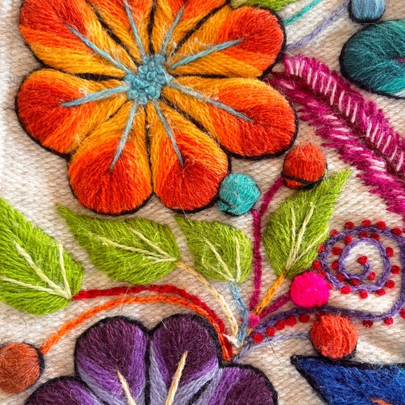 Alpaca Wool Hand Embroidered Floral Pillow Case Folk Art Boho Style 15x16.5” - Picture 5 of 10